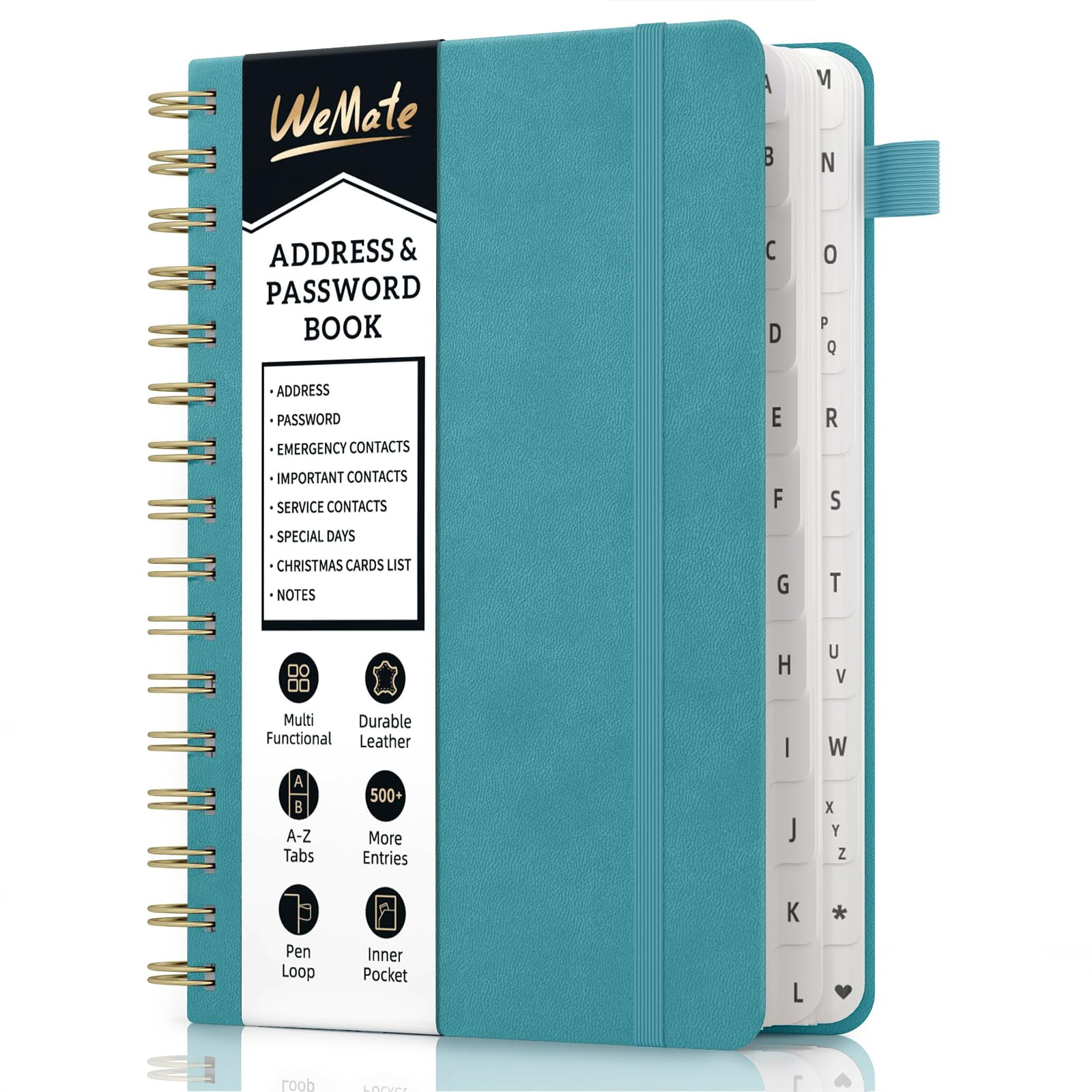 WEMATE Spiral Address Book with Alphabetical Tabs, Password Book