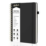 WEMATE Spiral Notebook, Black Notebook, PU Leather Hardcover Notebook, 200 Pages, B5 (10" × 7")