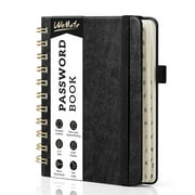 WEMATE Spiral Password Book with Alphabetical Tabs, Small Password Keeper Book ,Internet Password Notebook – 4.7''x 6'' (Black)