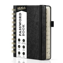 WEMATE Spiral Password Book with Alphabetical Tabs, Small Password Keeper Book ,Internet Password Notebook – 4.7''x 6'' (Black)