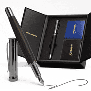 WEMATE Fountain Pen Set, Fine Nib with 20PCS 2.6MM Ink Cartridges(10 Black&10 Blue),1 Ink Converter, Nice Luxury Pen for Men, Women, Cool Wooden Fountain Pen fo