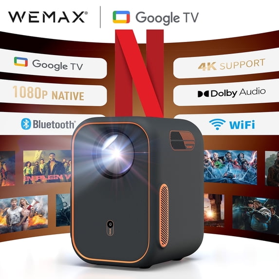 WEMAX 4K Google TV Projector, Licensed Netflix, HDR10 & Dolby Audio, Autofocus, Keystone Correction, Native 1080P Smart Movie Projector w/ WiFi Bluetooth for Home Theater