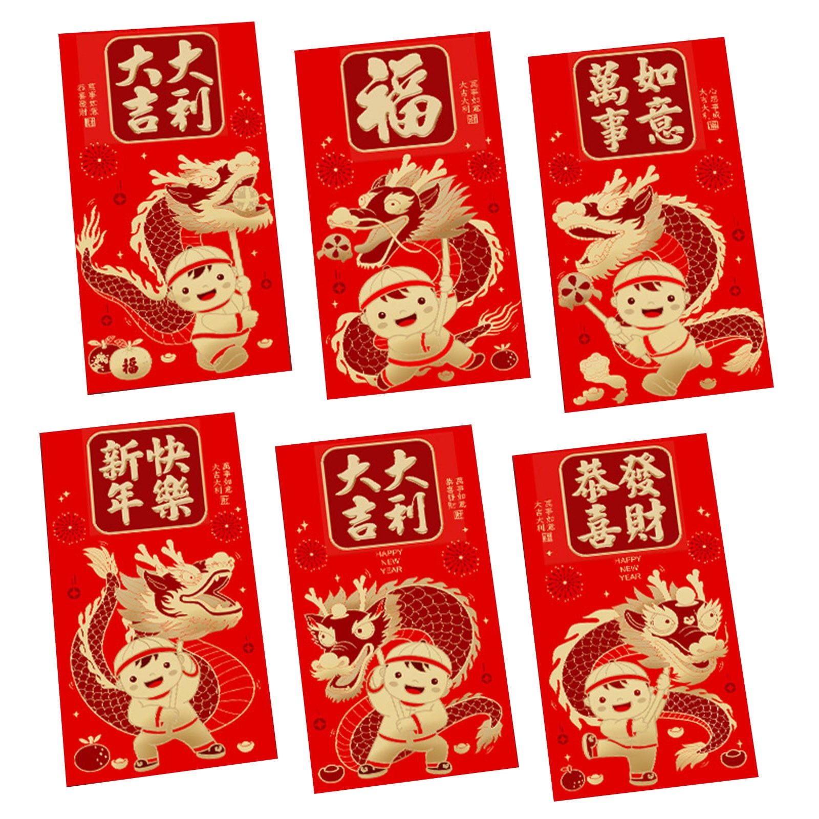 WEMDBD 6pc Red Envelopes Chinese New Year Dragon Lunar New Year Of The ...