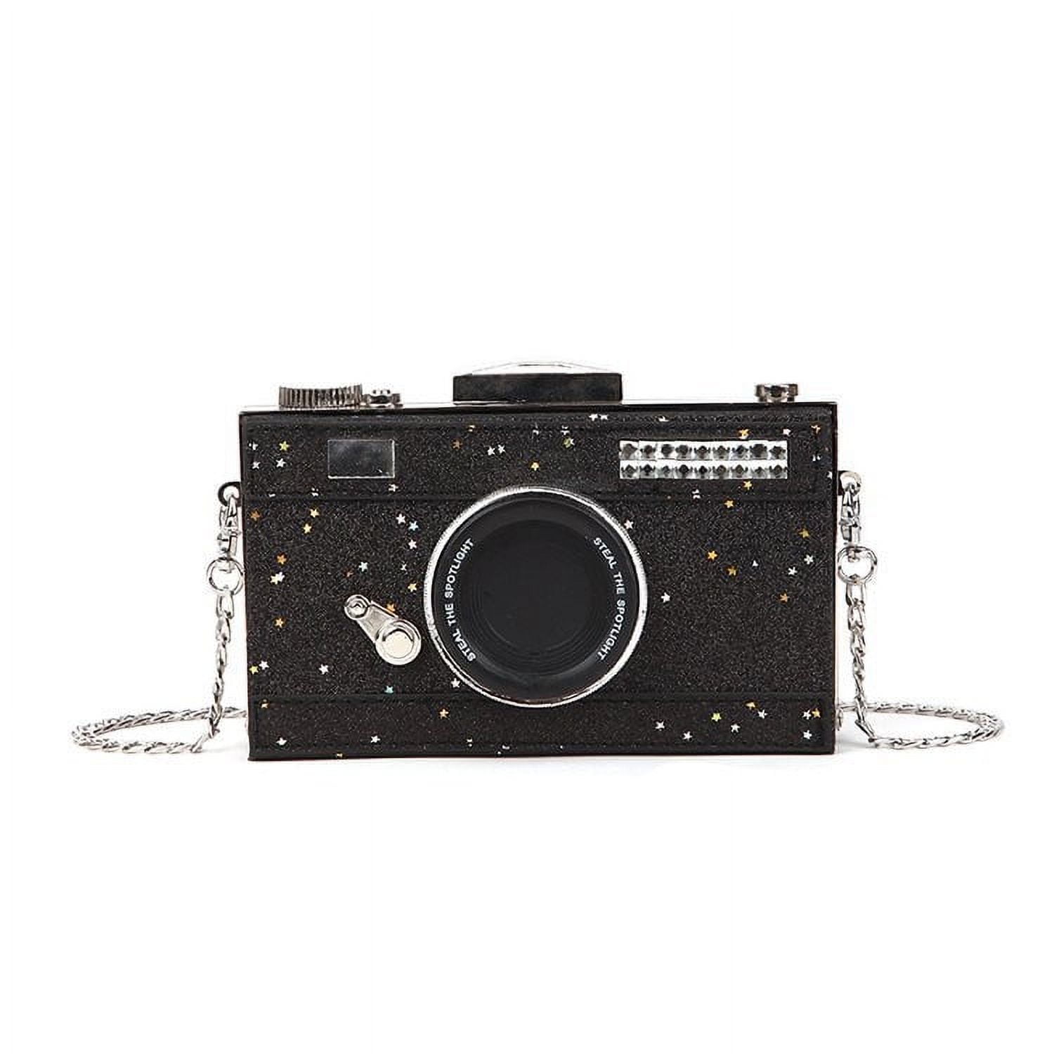 WEMDBD Glitter Camera Shaped Bag,Crossbody Bag Evening Camera Shaped Purse Sparkly Glitter