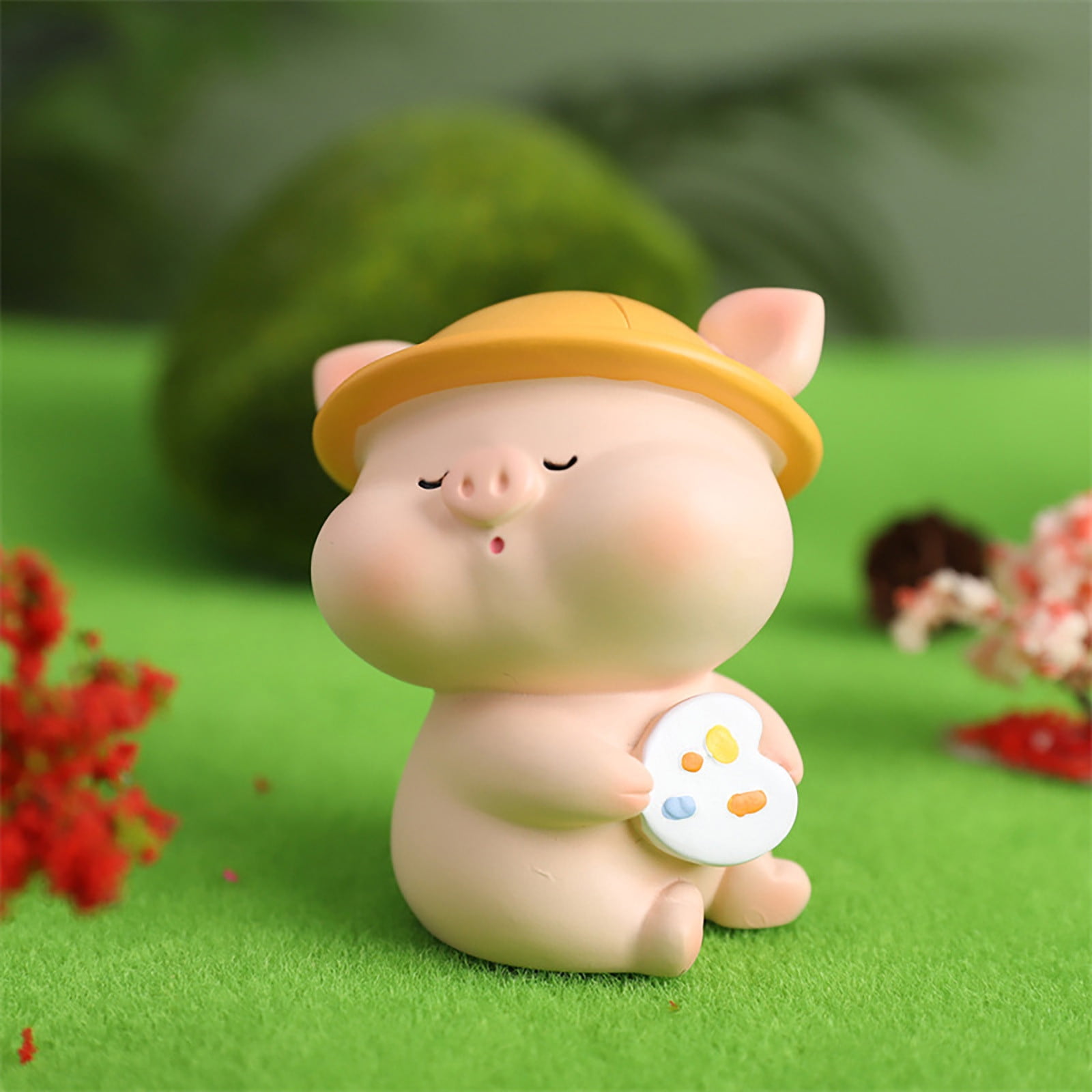 WEMDBD Pig Resin Pig Statue Feng Shui Statue Miniature Cake Top Hat Sculpture Model