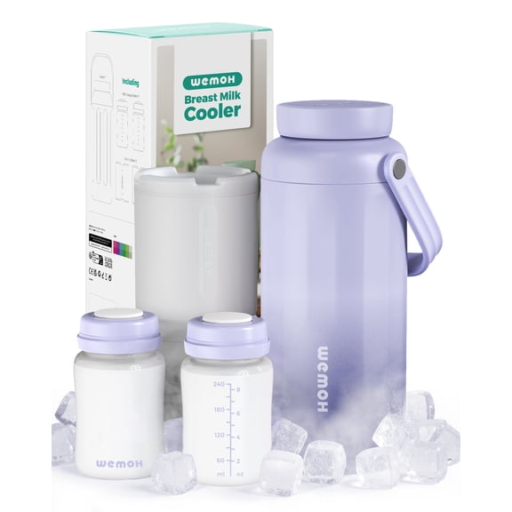WEMOH Breast Milk Cooler Bottle 18oz (2×9oz), 12+ Hours Ice-Cold / 24H Safe Storage, Lightweight Leakproof Travel Milk Chiller, Spectra Pump Compatible, TSA Approved, Purple