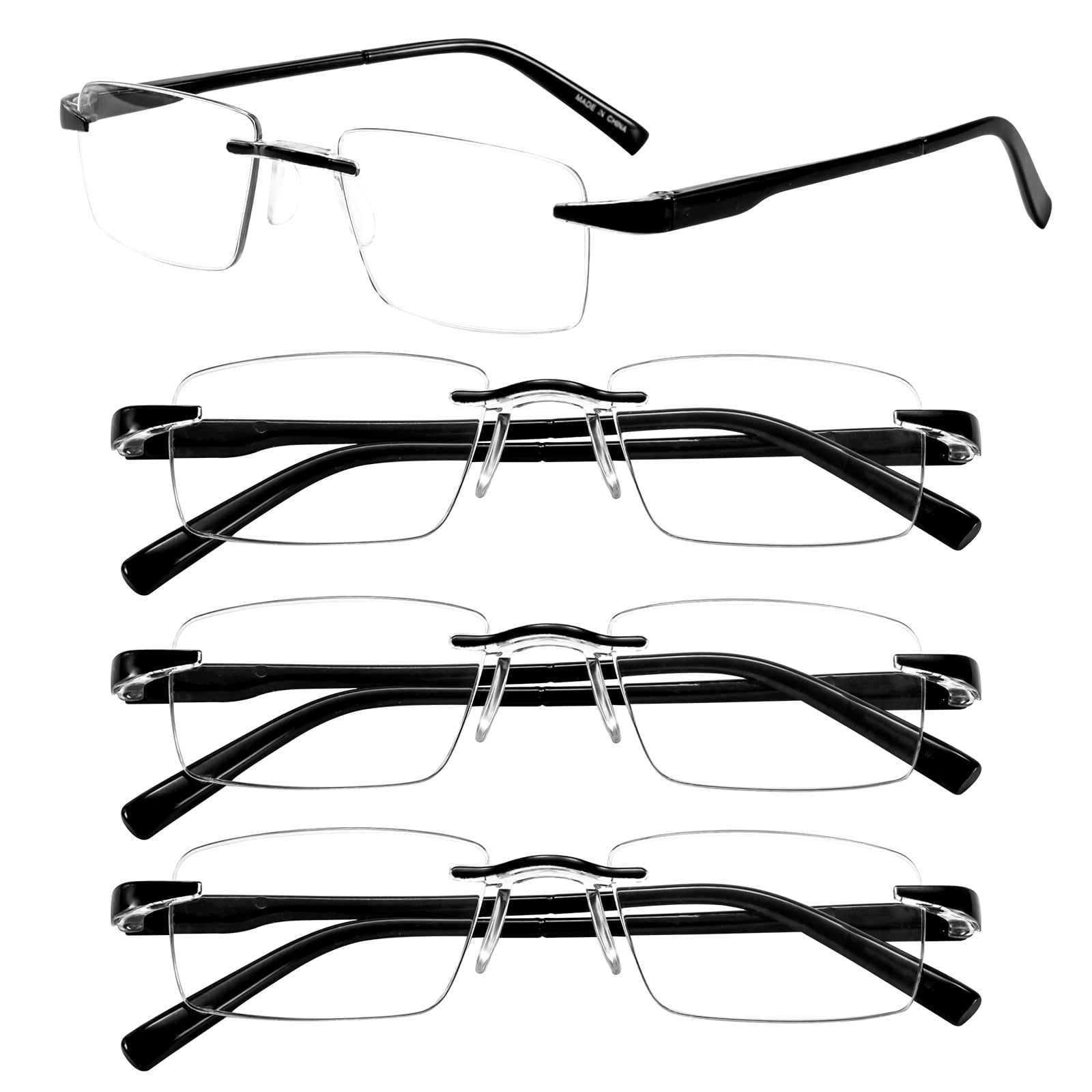 WEMOOMOOTANTS 4 Pairs of 3.0 Lightweight Reading Glasses for Women Men Black Rimless Readers 1.0 1.5 2.0 2.5 3.00 3.5
