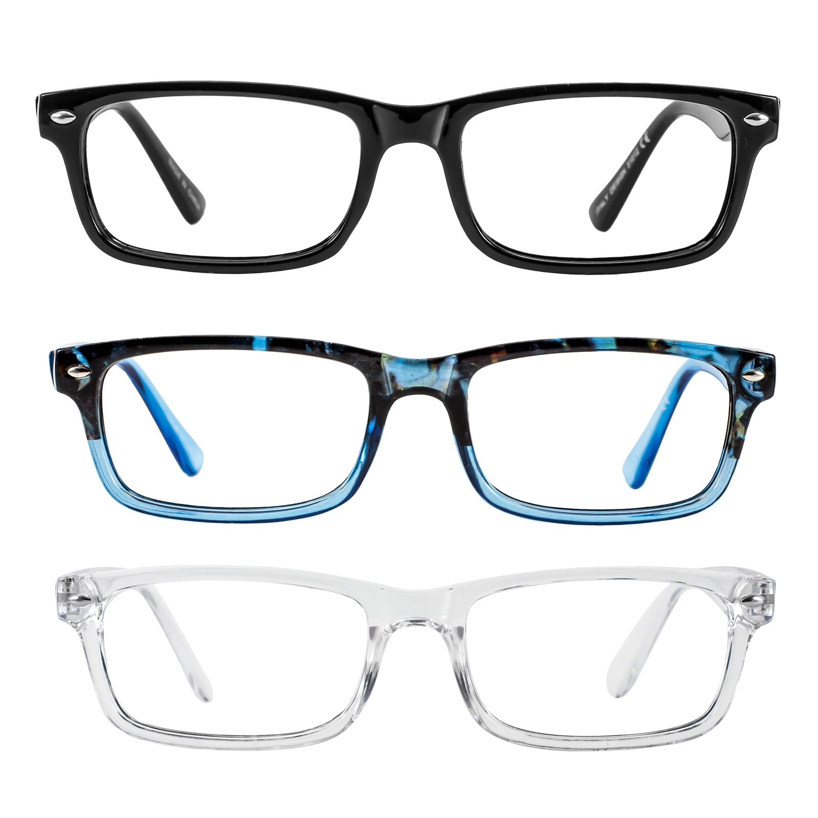 WEMOOTANTS 3 Packs 1.25 Reading Glasses for Men Rectangle Multicolor Readers 1.0 1.25 1.5 1.75 2.0 2.25 2.5 2.75 3.0 3.5 4.0 5.0 6.0