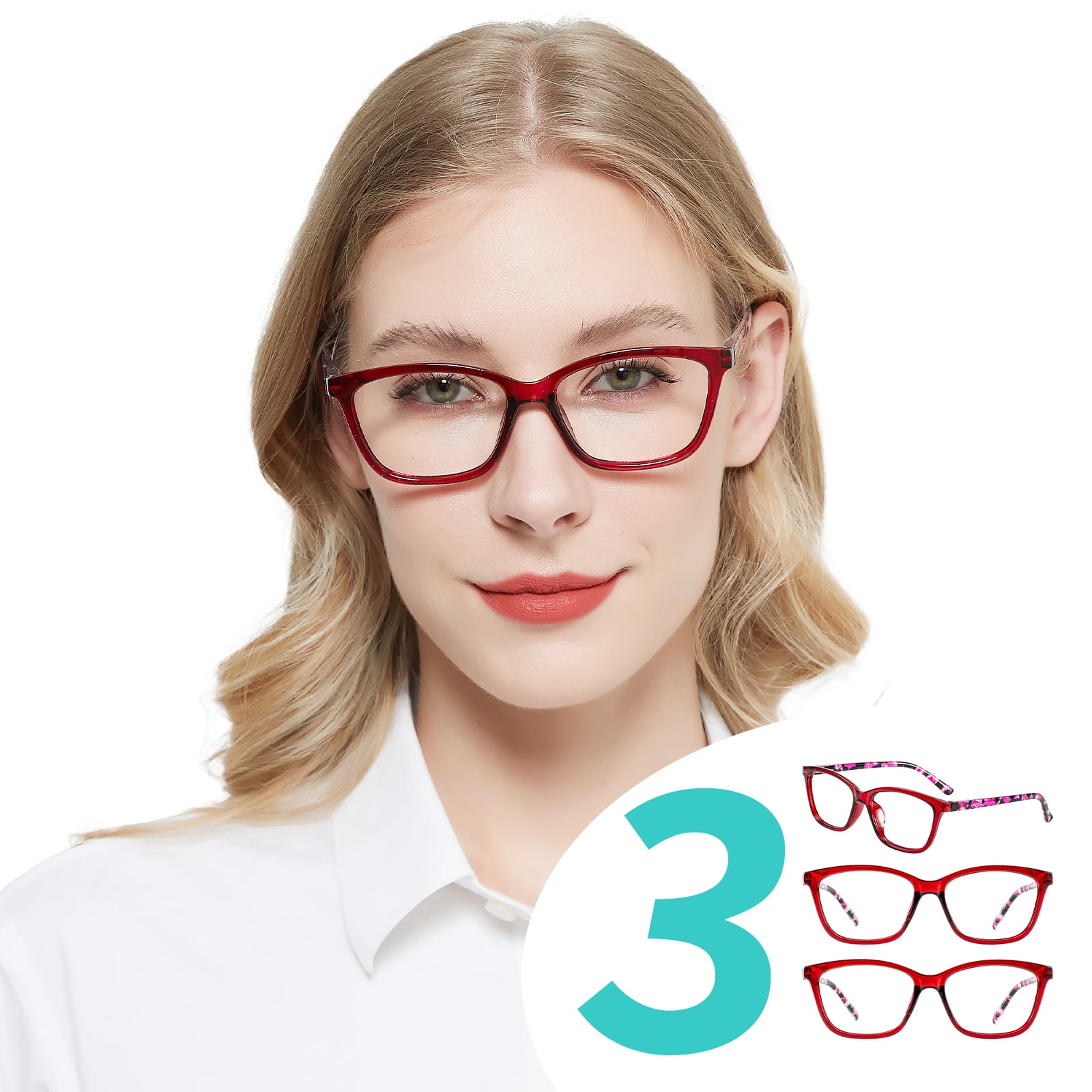 WEMOOTANTS 3 Packs 1.25 Reading Glasses for Women Red Readers with Spring Hinges 1.0 1.25 1.5 1.75 2.0 2.25 2.5 2.75 3.0 3.5 4.0 5.00 6.00