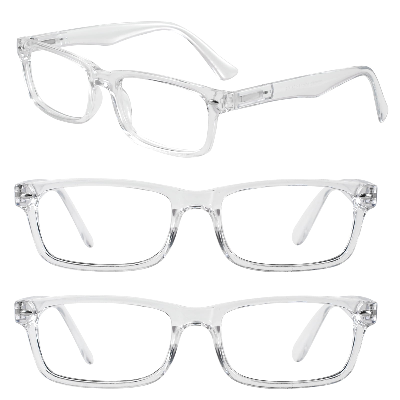 WEMOOTANTS 3 Packs Clear Reading Glasses 1.0 Men Rectangular Spring Hinges Readers 1.0 1.25 1.5 1.75 2.0 2.25 2.5 2.75 3.0 3.5 4.0 5.0 6.0