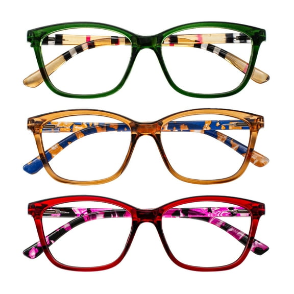 WEMOOTANTS 3 Packs Multi Colored Reading Glasses 2.0 for Women Designer Square Readers with Spring Hinges 1.0 1.25 1.5 1.75 2.00 2.25 2.5 2.75 3.0 3.5 4.0 5.00 6.00