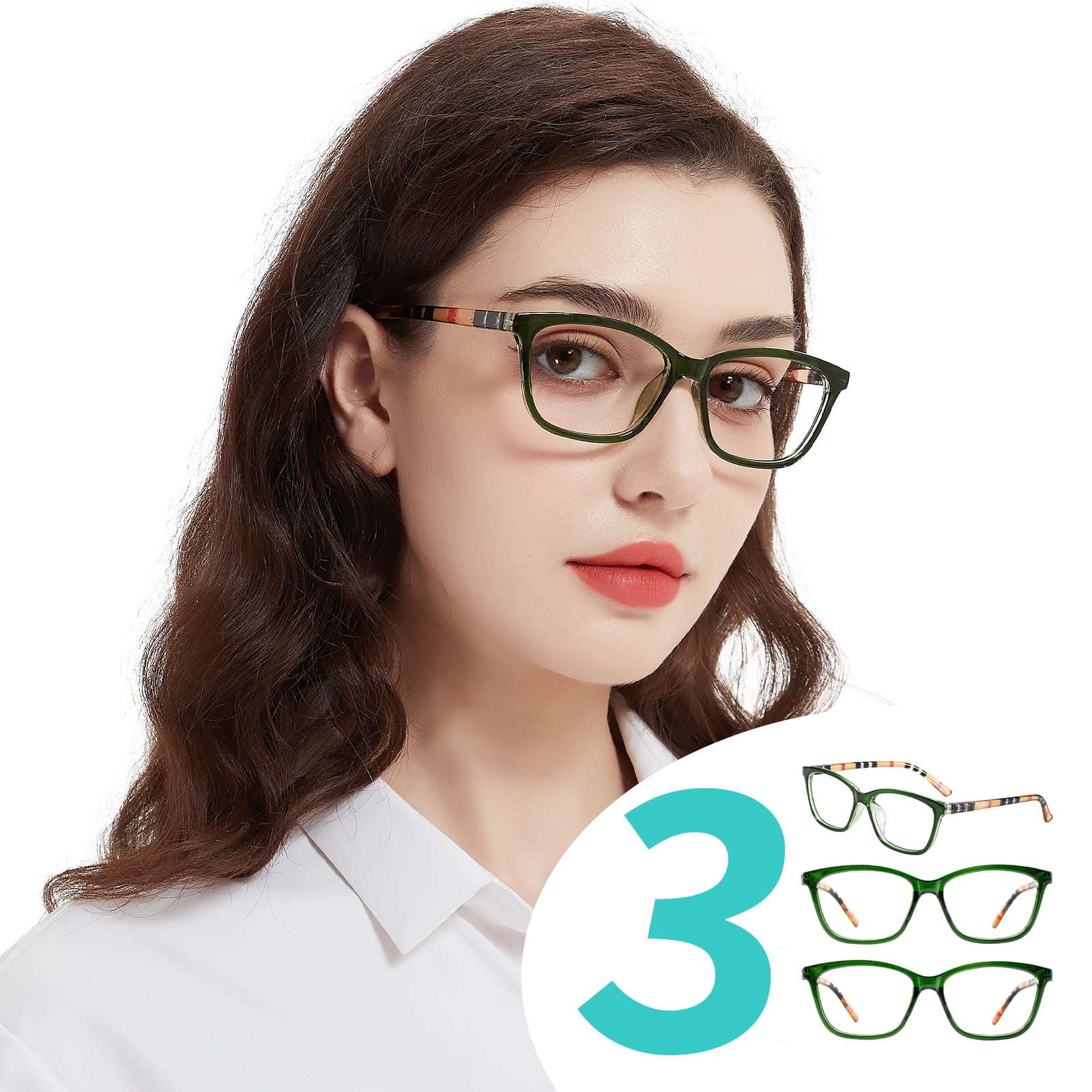 WEMOOTANTS 3 Packs Reading Glasses 3.5+ for Women Square Green Readers with Yellow and Black Check Temples 1.0 1.25 1.50 1.75 2.0 2.25 2.5 2.75 3.0 3.5 4.0 5.00 6.00
