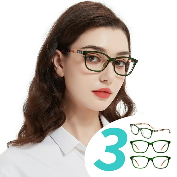 WEMOOTANTS 3 Packs Reading Glasses 5.0 for Women Square Green Readers with Yellow and Black Check Temples 1.0 1.25 1.50 1.75 2.0 2.25 2.5 2.75 3.0 3.5 4.0