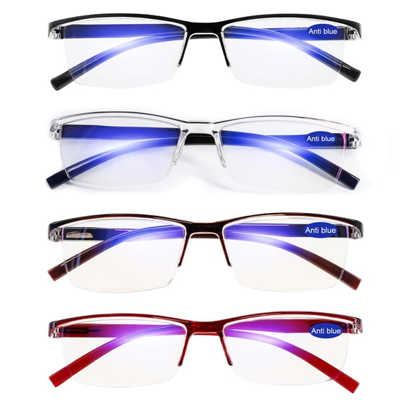 WEMOOTANTS 4 Pack Halfrim Reading Glasses 3.5 for Women Men Blue Light Blocking Computer Readers Spring Hinge 1.0 1.5 2.0 2.5 3.0 4.0 (Black+Brown+Red+Clear)