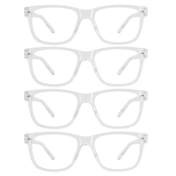 WEMOOTANTS 4 Pack Reading Glasses  4.0 for Women Men, Large Square Readers 400 Clear Frame with Spring Hinge, Mens Designer Reader Glasses 1.00 1.25 1.50 1.75 2.00 2.25 2.50 2.75 3.00 3.50 4.00