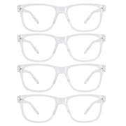 WEMOOTANTS 4 Pack Reading Glasses +4.0 for Women Men, Large Square Readers 400 Clear Frame with Spring Hinge, Mens Designer Reader Glasses