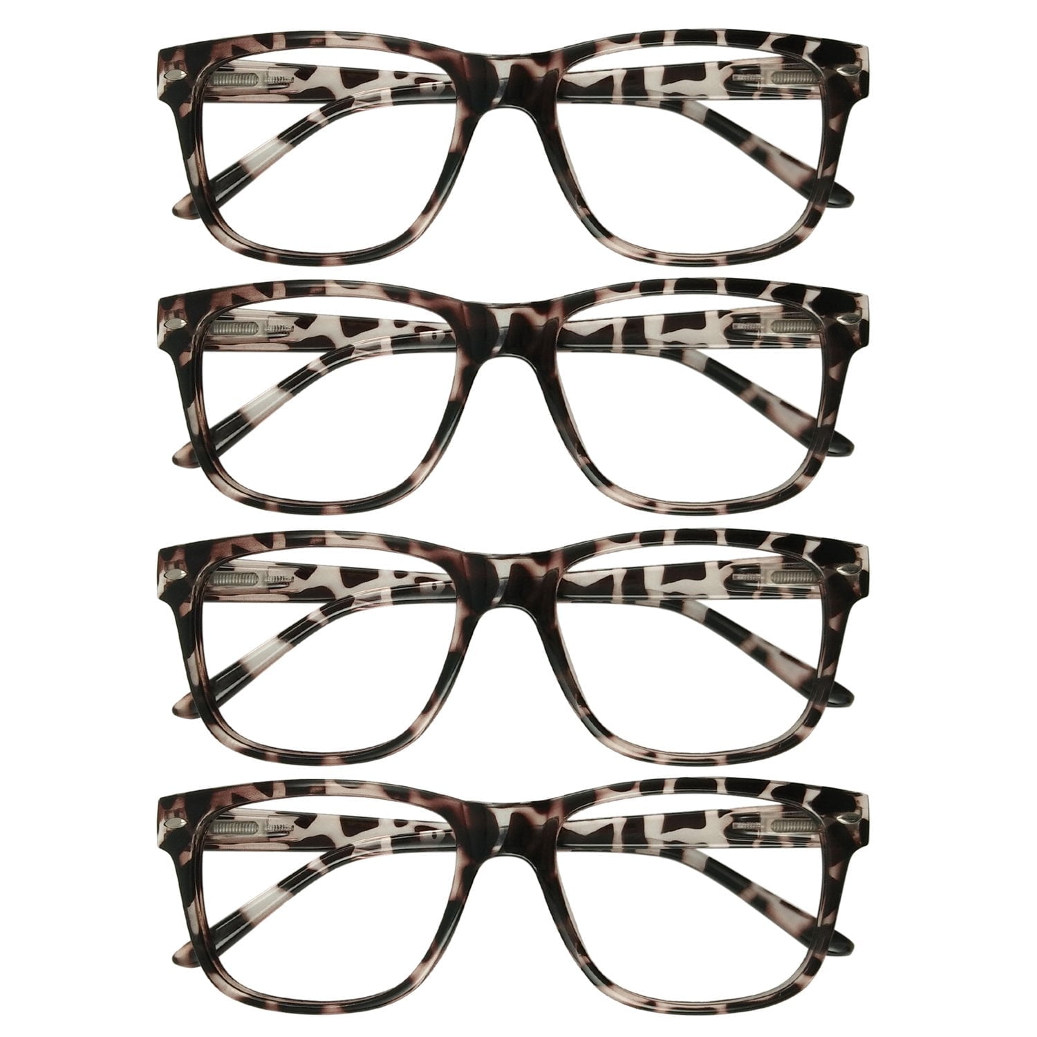 WEMOOTANTS 4 Pack Reading Glasses +4.0 for Women Men, Large Square Readers 400 Tortoise Mens Designer Reader Glasses