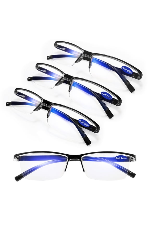 4 Packs 4.0 Reading Glasses for Women Men Blue Light Blocking Black Readers