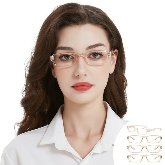 WEMOOTANTS 4 Packs Champagne Reading Glasses 2.0 for Women Narrow Rectangle Readers with Spring Hinges