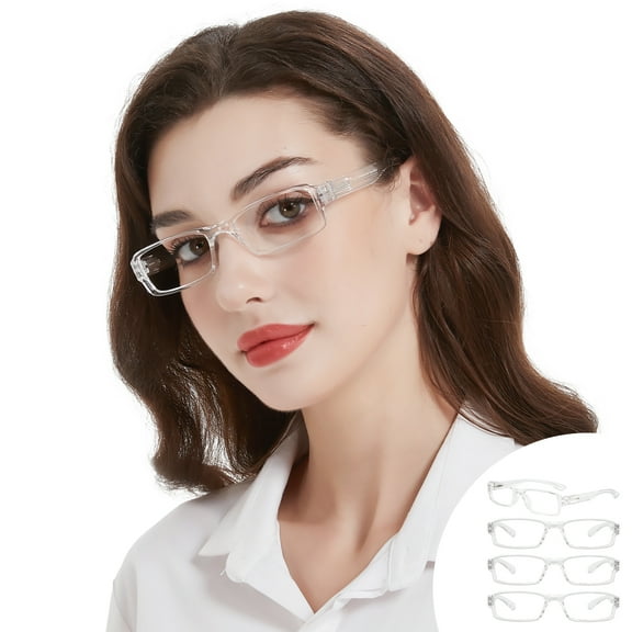 WEMOOTANTS 4 Packs Clear Reading Glasses 5.0 for Women Narrow Rectangle Readers with Spring Hinges