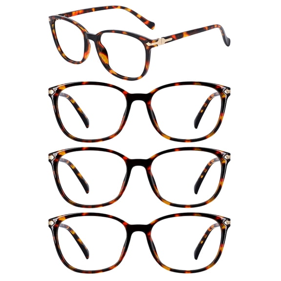 WEMOOTANTS 4 Packs Large Blue Light Blocking 6.0 Reading Glasses for Women Brown Tortoise Readers 4.00 for Gaming Computer Phone 1.0 1.25 1.5 1.75 2.0 2.25 2.5 2.75 3.0 3.5 4.00