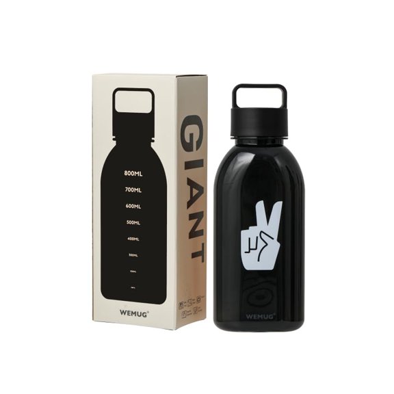 WEMUG Giant 1L Plastic Water Bottle with Hands Up Logo (Black)