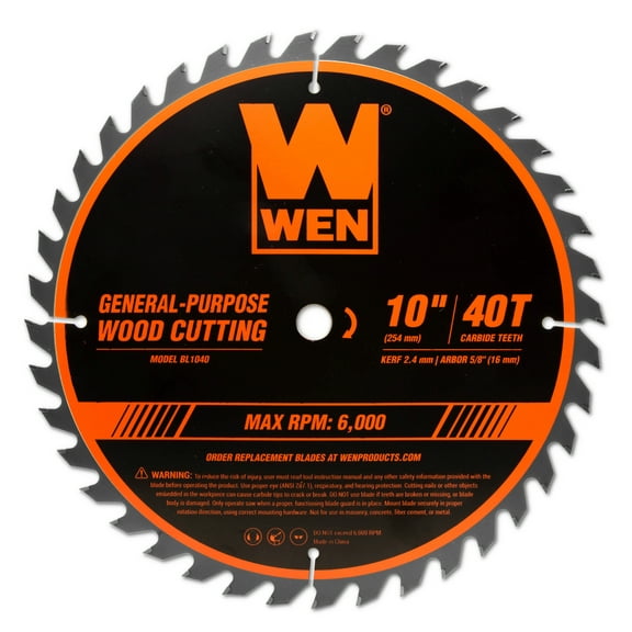 WEN 10-Inch 40-Tooth Carbide-Tipped Professional Woodworking Saw Blade for Miter Saws and Table Saws, BL1040