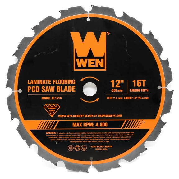 WEN 12-Inch 16-Tooth Diamond-Tipped (PCD) Professional Circular Saw Blade for Fiber Cement and Laminate Flooring