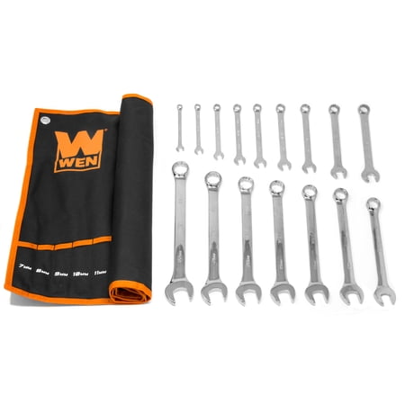 WEN 16-Piece Professional-Grade Metric Combination Wrench Set with Storage Pouch