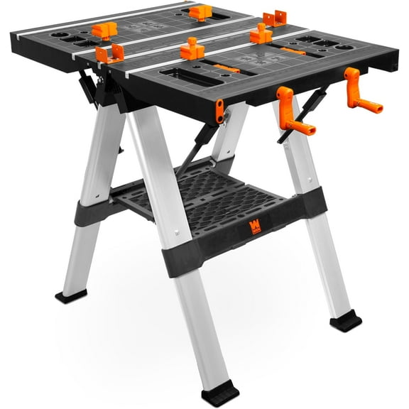 WEN 2-in-1 Folding Work Table and Sawhorse, 440-Pound Capacity with Onboard Clamps and Clamp Dogs (WB3225)