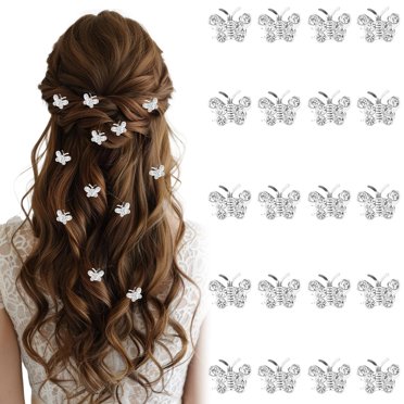 2X Silver Tone Flower Rhinestone Hair Clip Barrette – Clear Crystal Accents
