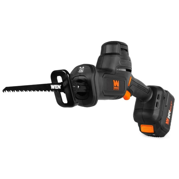 WEN 20631 20V Max Cordless Reciprocating Saw, Brushless Compact One-Handed Design with 4.0 Ah Lithium-Ion Battery and Charger