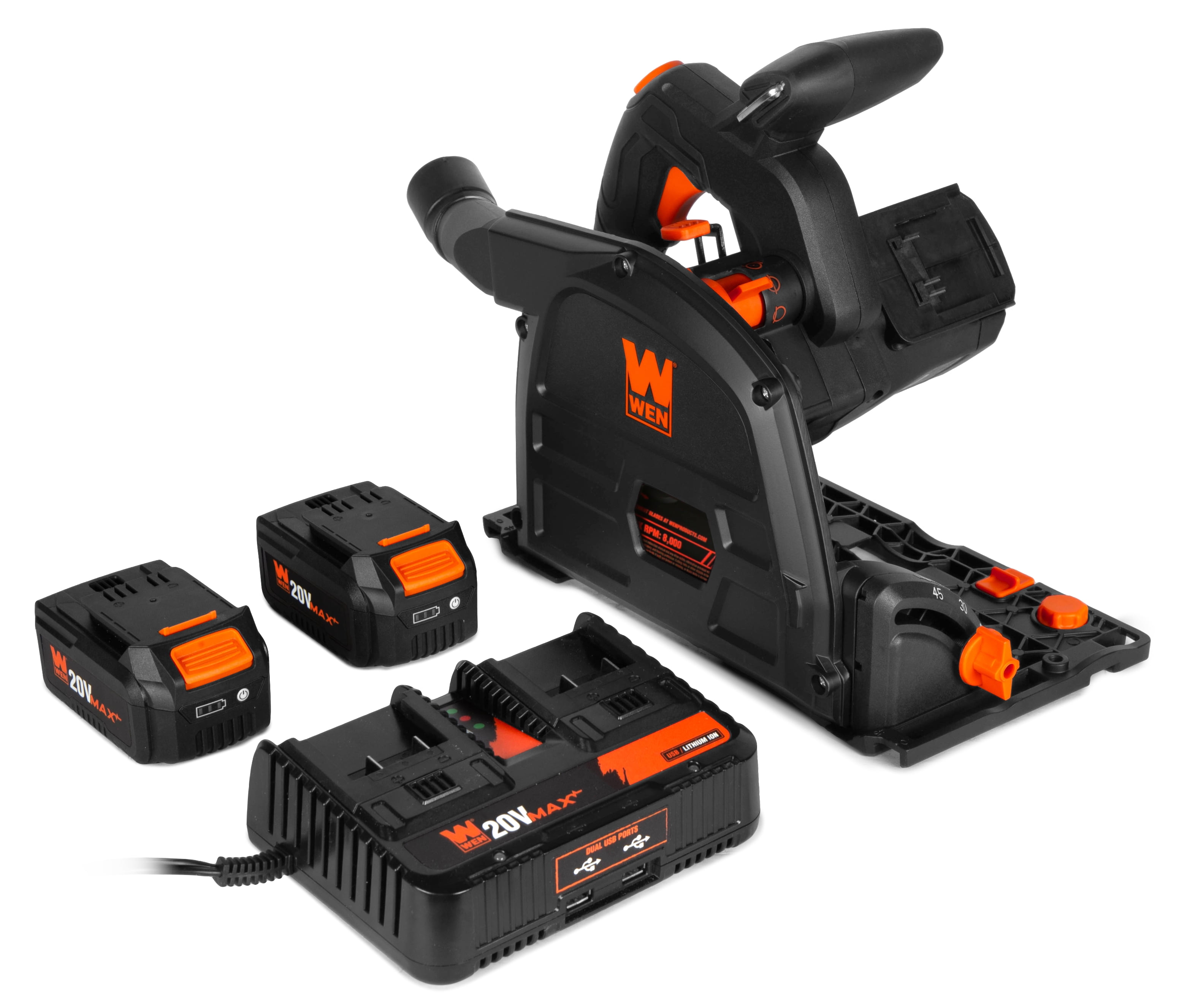 WEN 20V Max 6.5-Inch Cordless Brushless Plunge Cut Variable Speed Track Saw with Two 4.0 Ah Batteries and Charger Sansujyuku sansujyuku.com