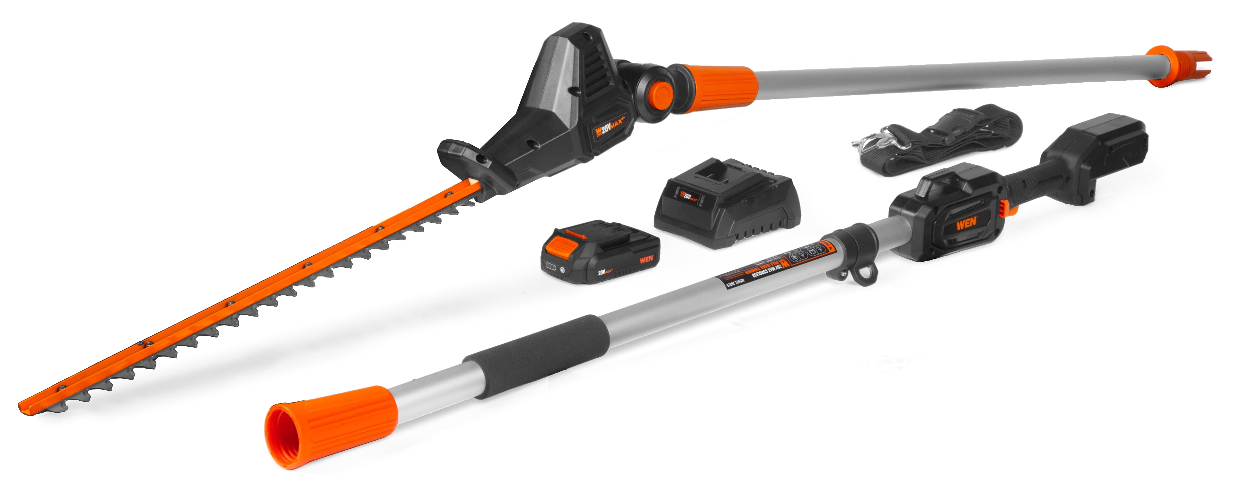 WEN 20V Max Cordless 20-Inch Hedge Trimmer Pole Saw with 14.6-Foot Reach, 2Ah Battery and Charger