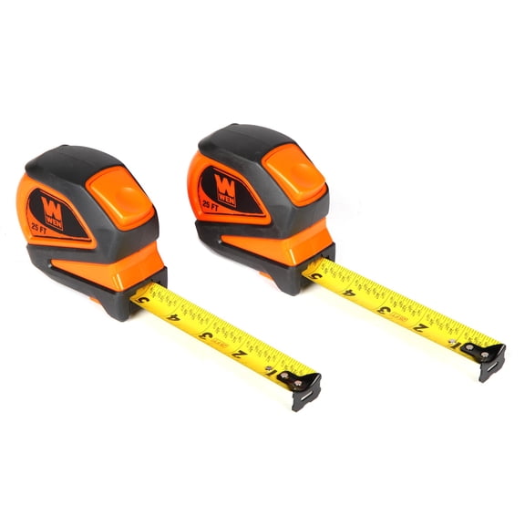 WEN 25-Foot Measuring Tape with Automatic Brake and Dual-Release Triggers, Two Pack