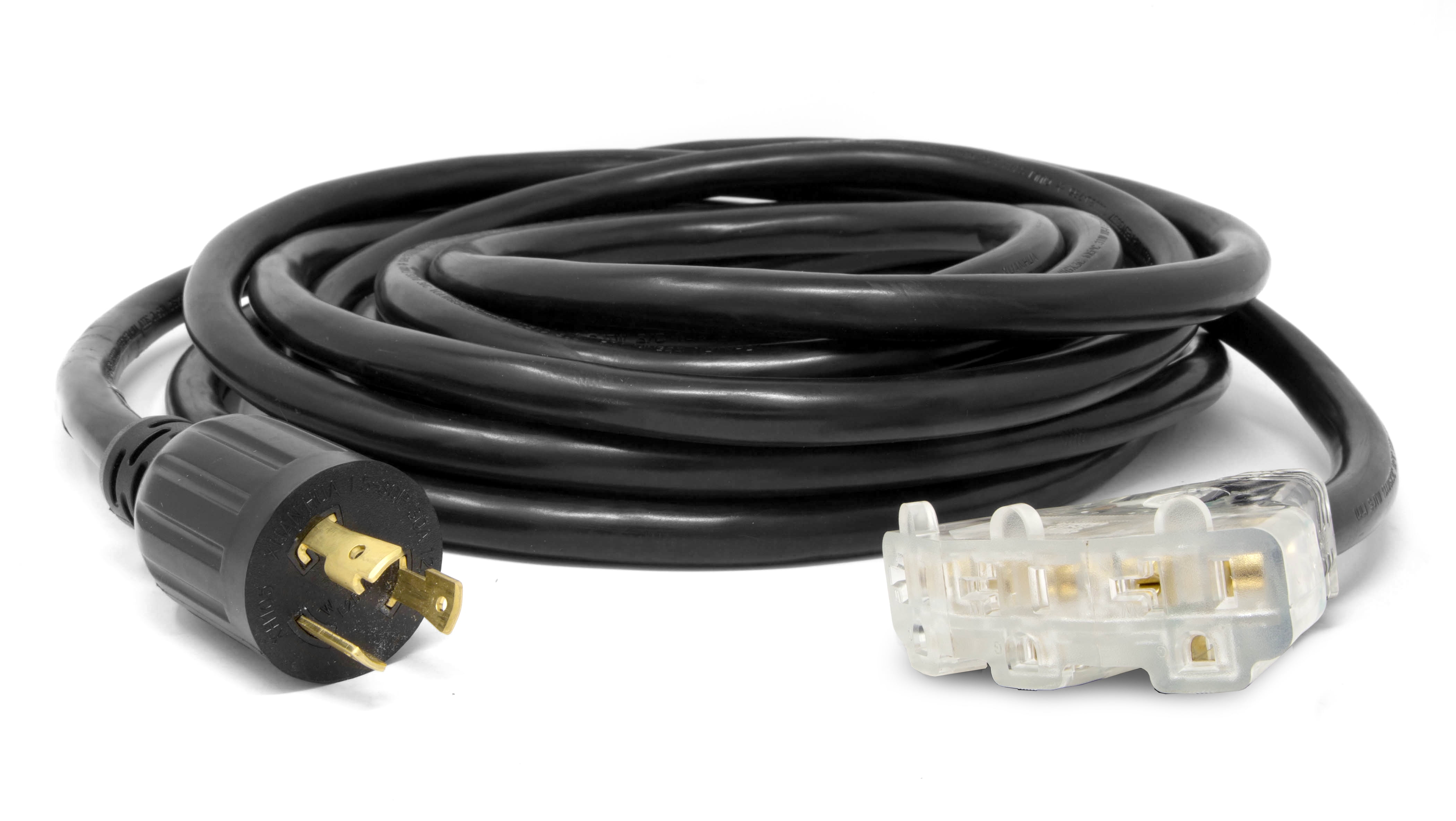 WEN 25 ft. 30-Amp 10-Gauge SJTW Fan-Style 10/3 Generator Extension Cord (converts L5-30R to three 5-20R outlets)