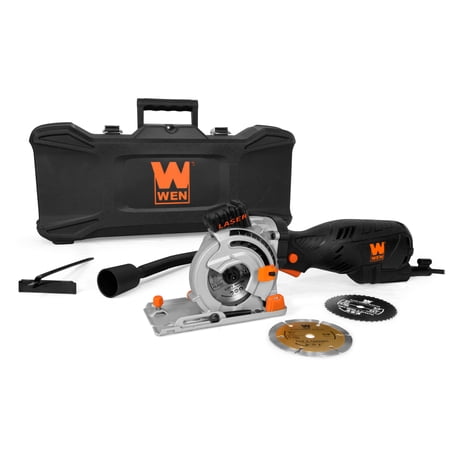 WEN 5-Amp 3-1/2-Inch Plunge Cut Compact Circular Saw with Laser, Carrying Case, and Three Blades, 3620