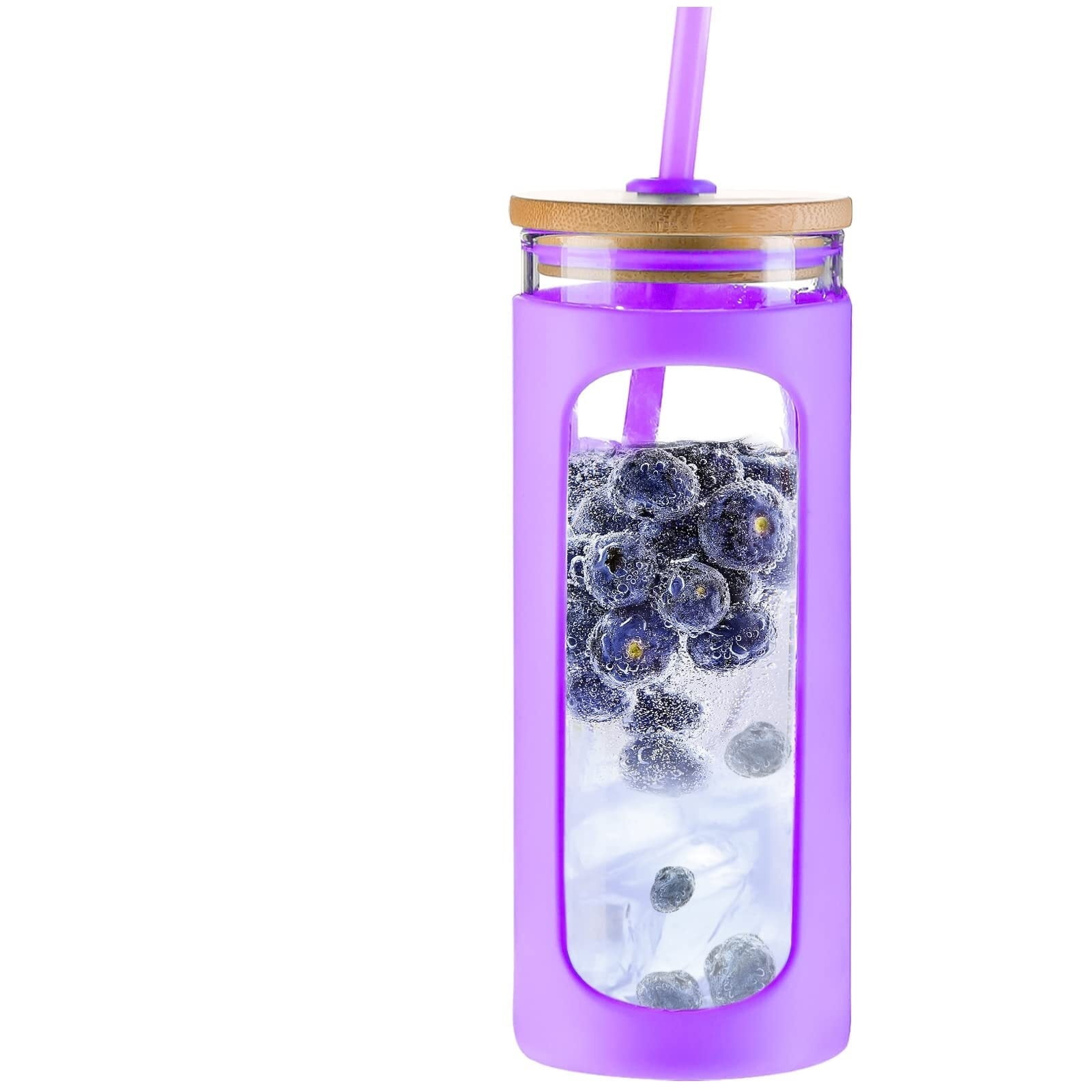 WEN Glass Water Tumbler with Straw and Lid, Water Bottle with Bamboo ...
