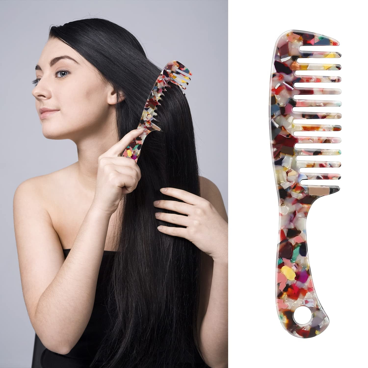 WEN Large wide-tooth hair comb,cellulose acetate round-toothed comb ...