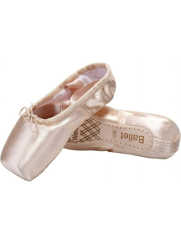 WENDYWU Girls Womens Dance Shoe Pink Ballet Pointe Slippers Ballet Flats Shoes with Ribbons Toe Pads  Pink