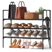 Riousery Shoe Rack, 3-Tier Metal Shoe Organizer for Up to 12 Pairs, Stackable Adjustable Shelves
