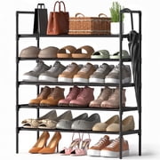 Riousery 5-Tier All-Steel Shoe Rack, Stackable Metal Shoe Organizer with Adjustable Shelves, Heavy-Duty Storage for Entr
