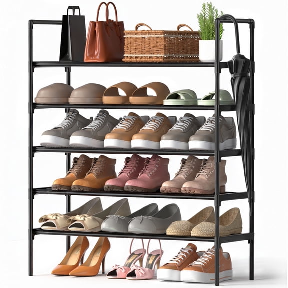 Riousery 5-Tier All-Steel Shoe Rack, Stackable Metal Shoe Organizer with Adjustable Shelves, Heavy-Duty Storage for Entryway, Closet, Bedroom