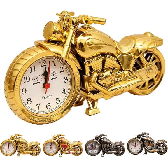 WENET Vintage Motorcycle Alarm Clock - Battery-Powered Desk Shelf Clock, Retro Motorbike Decor for Home Bedroom(XX-Gold)