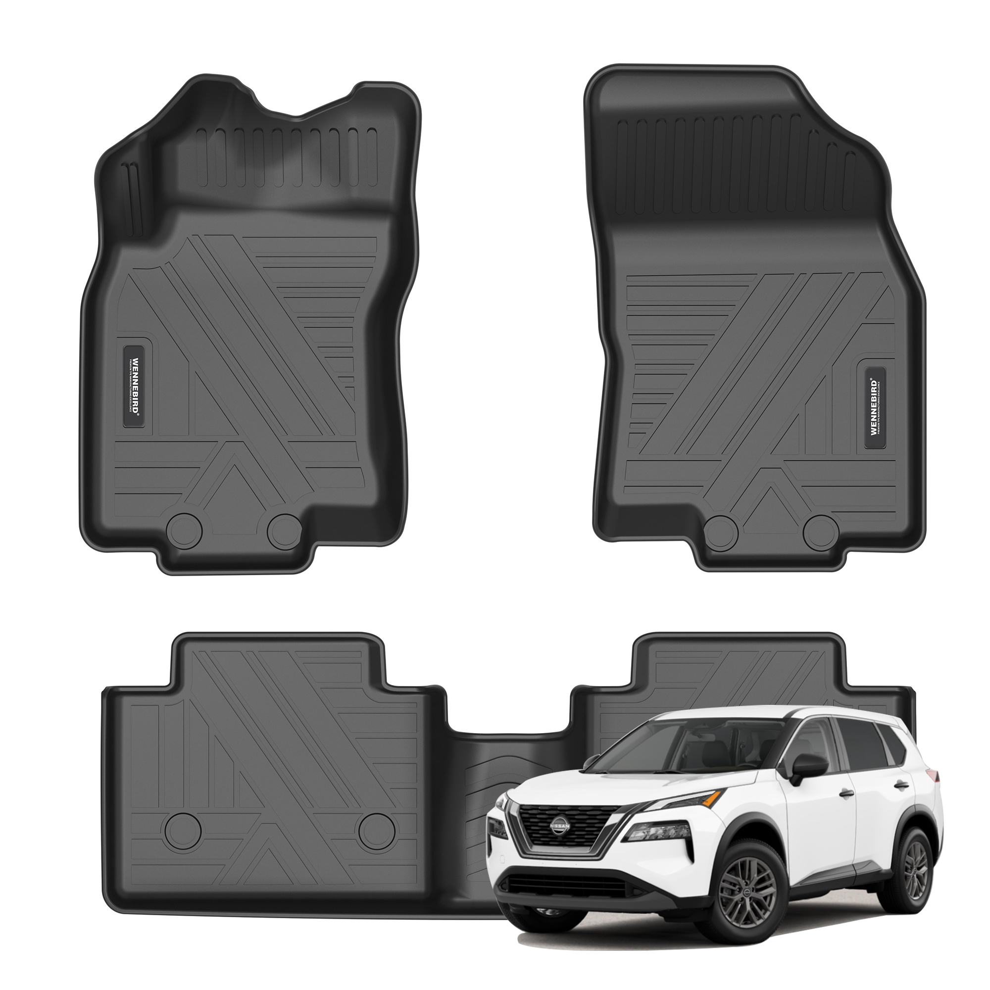 All-Weather TPE Floor Mats For 2022-2025 Nissan Rogue – 3-Piece Set (Black)