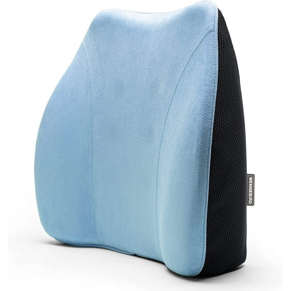 WENNEBIRD Model Q Lumbar Support Pillow - Patented Ergonomic and Adjustable Webbing Back Support for Back Pain Relief - Blue