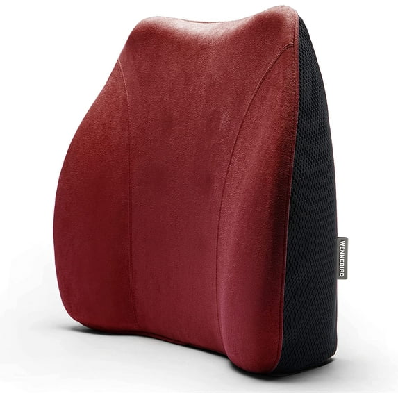 WENNEBIRD Model Q Lumbar Support Pillow - Patented Ergonomic and Adjustable Webbing Back Support for Back Pain Relief - Red