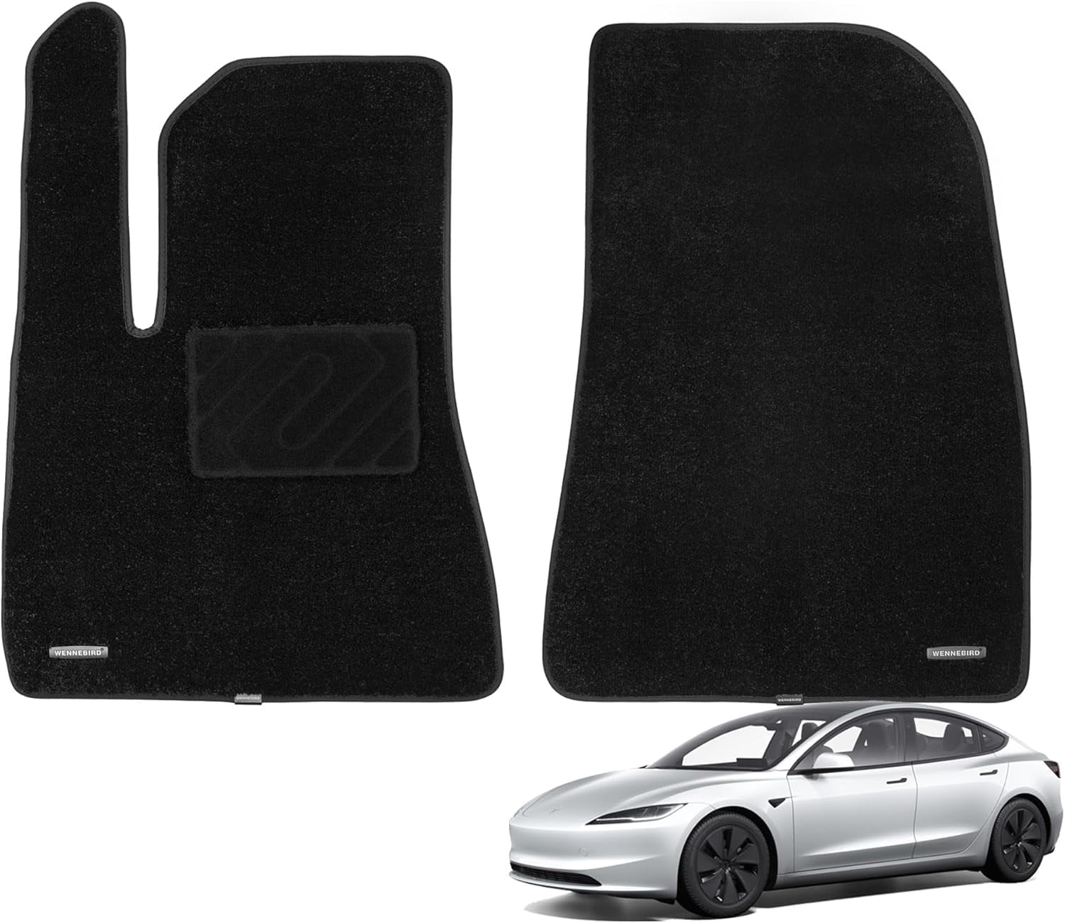 WENNEBIRD Superior Carpet Front Row Floor Mats for 2024-2025 Tesla Model 3, 0.6 inch Thickness Rugs - 2pc