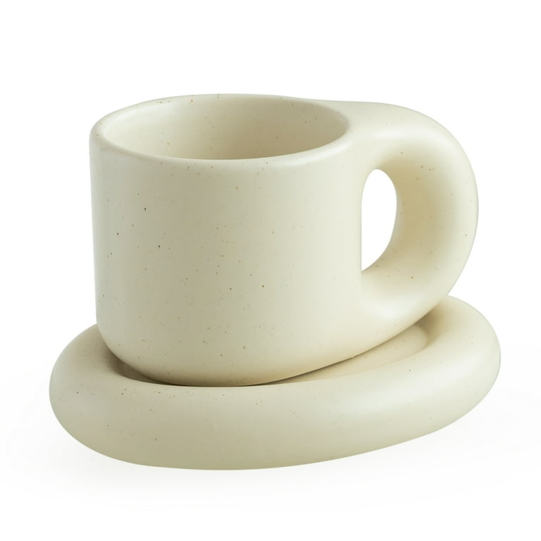 Chubby Cute Coffee Mug,Ceramic Cup & Saucer Sets for Office&Home,9 Oz Coffee  Cup for Latte Tea Milk WENSHUO