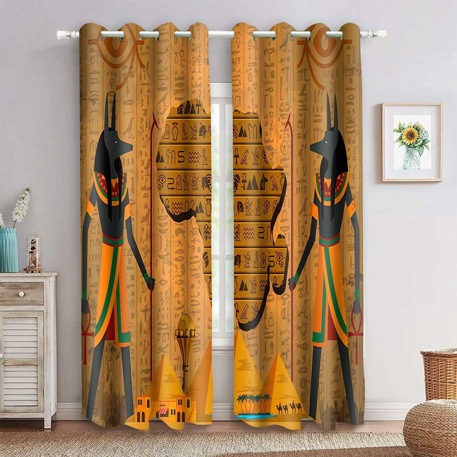 WENTIBUDA Ancient Egyptian Print Curtains Egyptian Pharaohs Pyramids